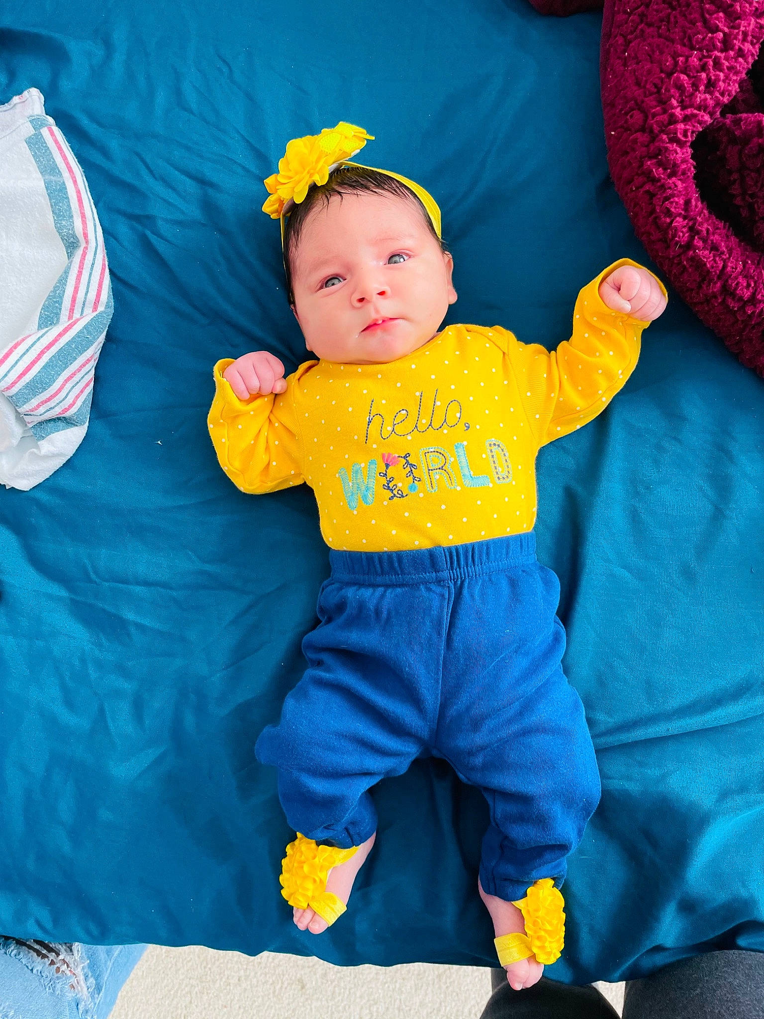 Athena joined the competition — help win amazing prizes! aqua, azure, baby, baby_toddler_clothing, electric_blue, eye, fun, happy, human_body, linens, mammal, orange, person, pink, product, red, sleeve, textile, toddler, vertebrate