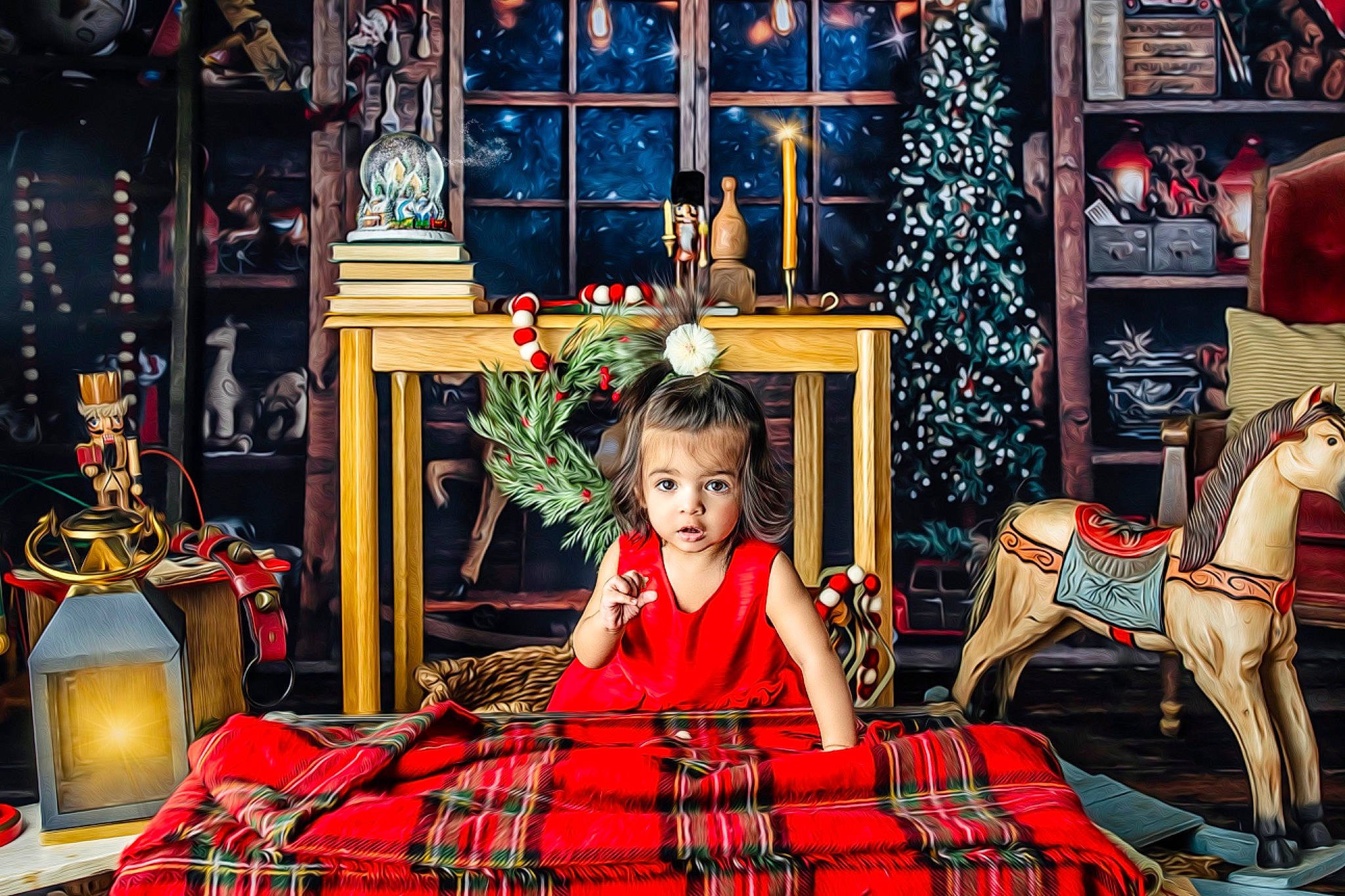 Anaya joined the competition — help win amazing prizes! christmas, christmas_decoration, christmas_eve, christmas_ornament, christmas_tree, decoration, entertainment, event, fun, holiday, horse, interior_design, lighting, ornament, pattern, person, plaid, red, tartan, tradition