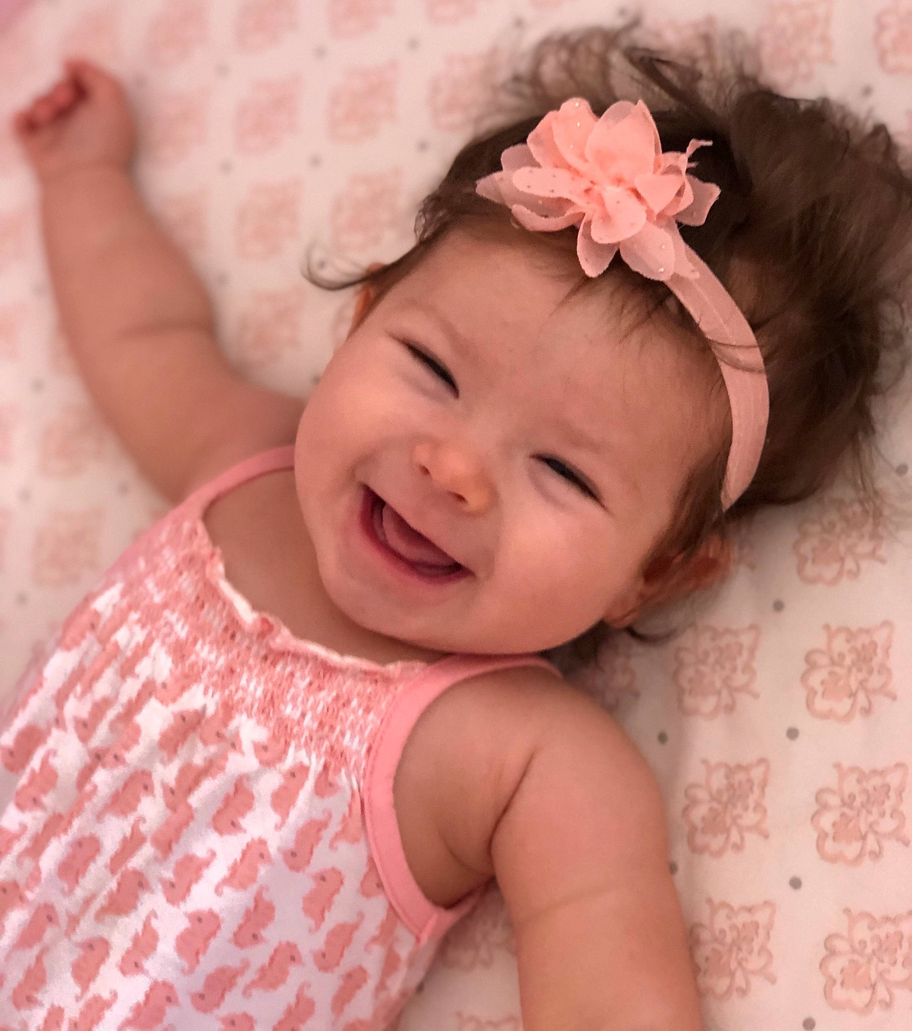 Sapphire joined the competition — help win amazing prizes! baby, baby_toddler_clothing, beauty, cheek, child, face, facial_expression, hair_accessory, happy, head, headband, headgear, headpiece, headwear, joy, lip, mouth, nose, person, pink