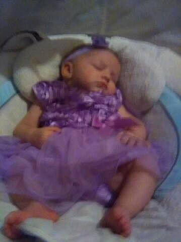 Chloe joined the competition — help win amazing prizes! baby, baby_products, baby_safety, baby_sleeping, baby_toddler_clothing, cheek, child, comfort, foot, human_body, linens, magenta, person, pink, purple, room, sitting, thigh, thumb, toddler