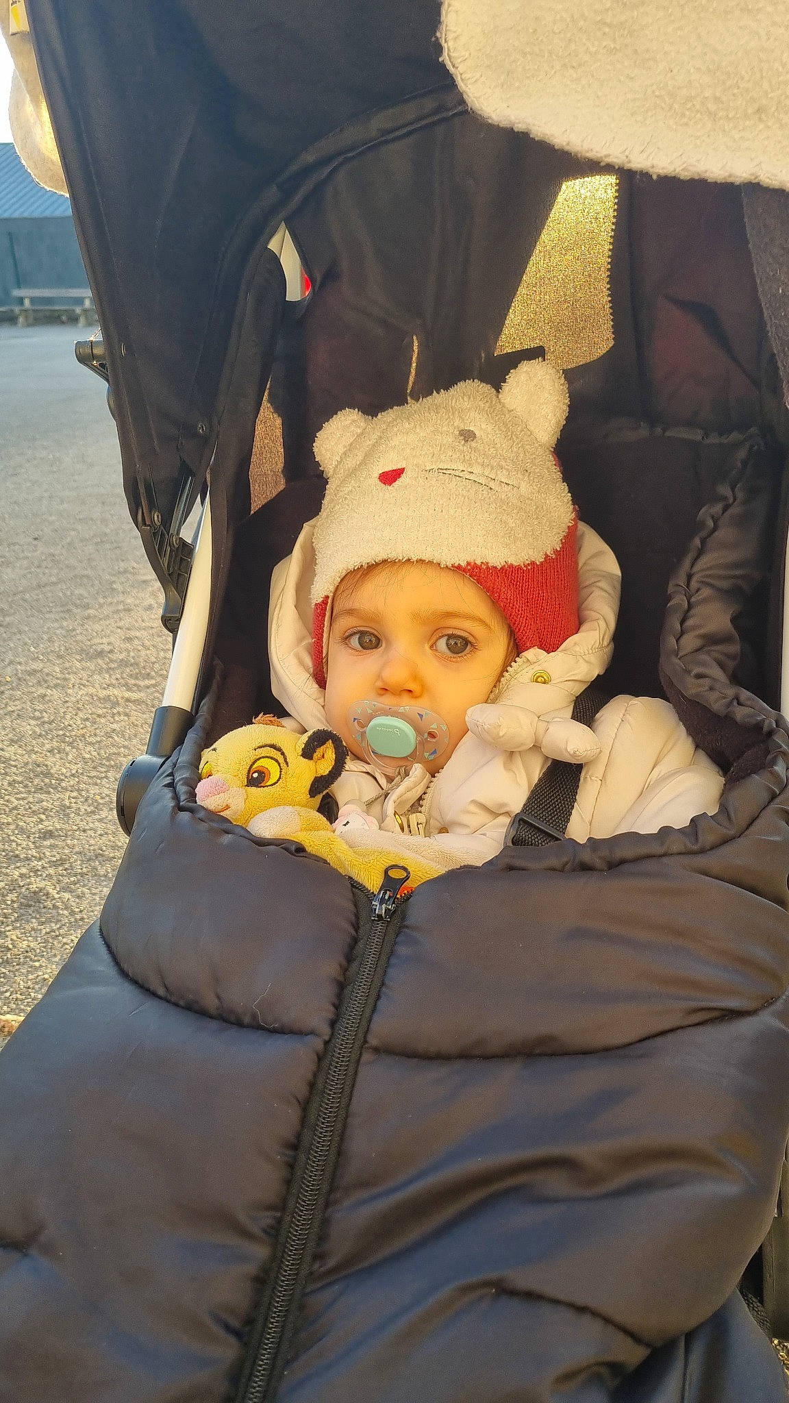 Hannah participe au concours pour gagner de l'argent avec cette photo : baby, baby_carriage, baby_products, cap, car_seat, chair, cheek, child, comfort, eye, family_car, fun, fur, headgear, headwear, linens, person, sitting, toddler, vacation