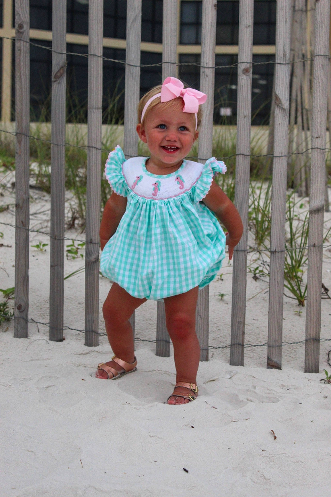 Jera joined the competition — help win amazing prizes! baby_toddler_clothing, child, design, dress, fashion_accessory, green, headgear, headwear, joy, pattern, people, person, pink, skin, smile, toddler, vacation