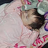 Amelia is registered to the contest to win money with this photo: baby, sleeping, child, infant, portrait, pink_outfit, stroller, blanket, plush_toy, elephant_toy, floral_pattern, indoors, resting, lying_down, peaceful, closed_eyes, dark_hair, cozy, baby_clothing, photography
