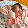 Adalynn joined the competition — help win amazing prizes! adorable, baby, blanket, bunny, child, comfort, cute, indoors, infant, peaceful, pink_clothing, plush_toy, portrait, resting, sleeping, snuggle, soft_texture, toddler, toy, wooden_floor