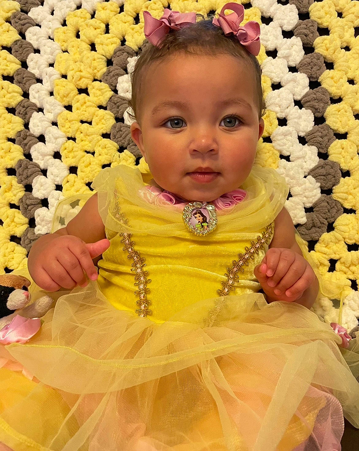 Wynter is registered to the contest to win money with this photo: baby, baby_toddler_clothing, cheek, child, dress, event, eyelash, face, fashion_accessory, fashion_design, fun, happy, jewellery, magenta, pattern, person, pink, skin, sleeve, toddler