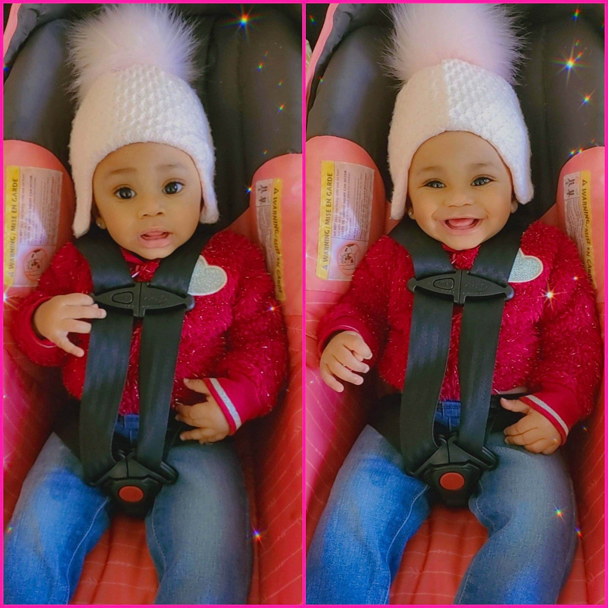 Leilani joined the competition — help win amazing prizes! baby, baby_toddler_clothing, cap, cheek, clothing, doll, eye, friendship, happy, headgear, headwear, human_body, jeans, joy, outerwear, person, pink, red, skin, sleeve