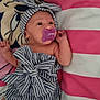 Liyana a rejoint le concours — aidez-le/la à gagner de superbes lots ! baby, infant, pacifier, striped_outfit, headband, blanket, cartoon_character, pink, blue, white, sleeping, cute, child, newborn, lying_down, clothing, comfort, soft, peaceful, indoors