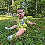 baby, bench, casual, child, expression, fence, grass, greenery, nature, outdoor, park, pineapple_pattern, playful, socks, summer, sunlight, toddler, tongue_out, trees, yellow_clothing