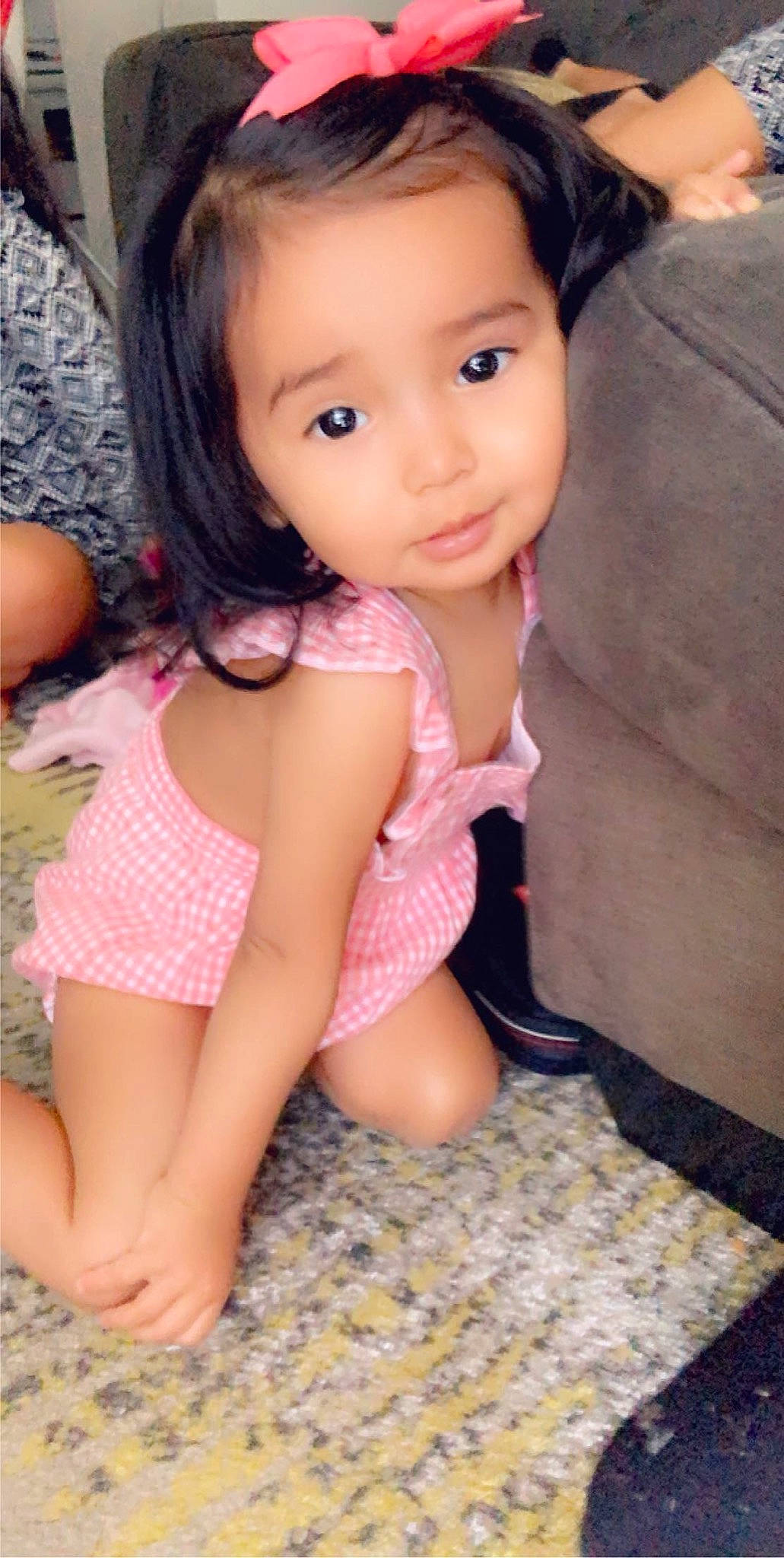 America is registered to the contest to win money with this photo: baby, beauty, black_hair, brown_hair, cheek, child, child_model, finger, leg, person, pink, skin, smile, thigh, toddler