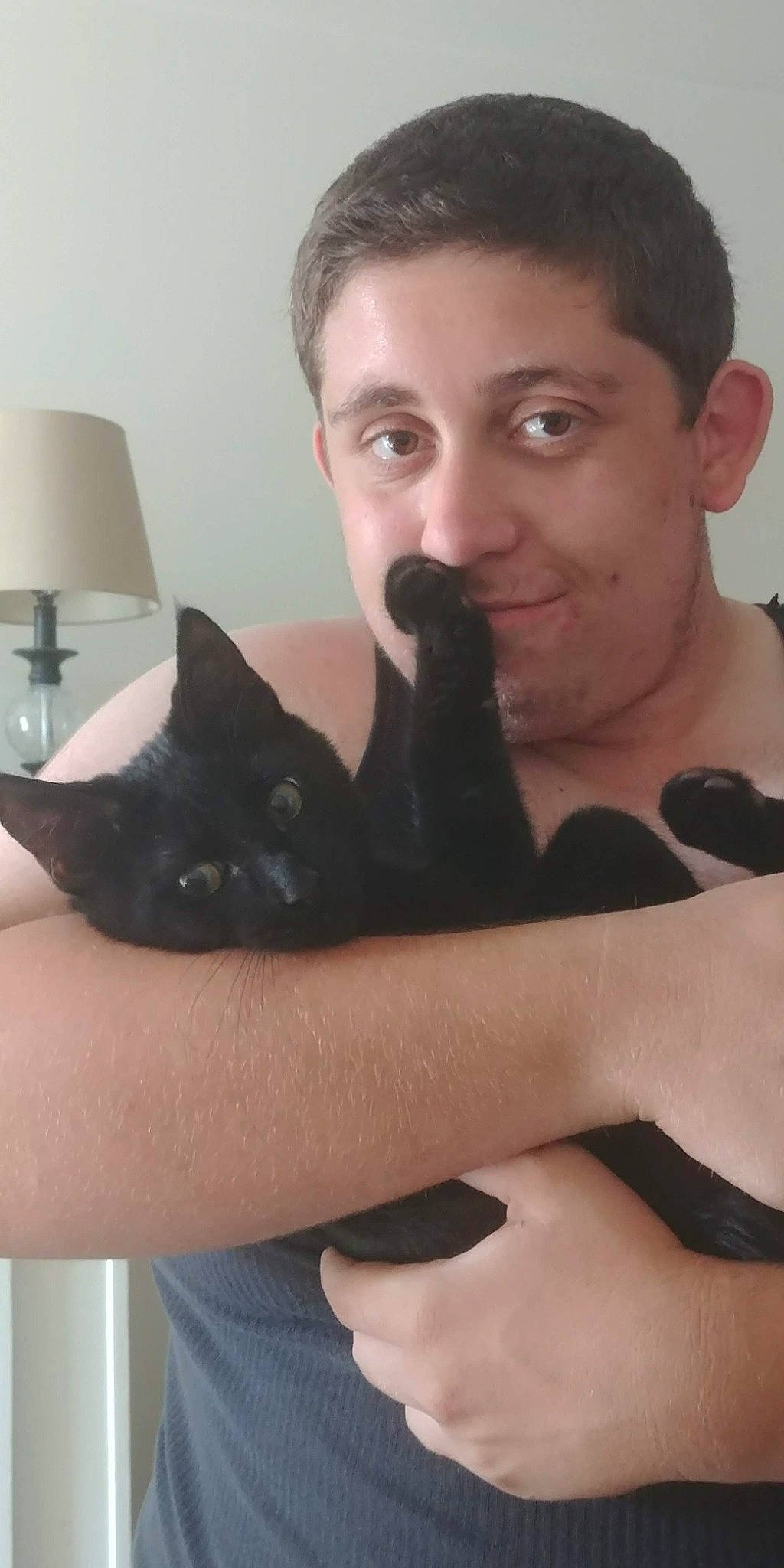 Marty joined the competition — help win amazing prizes! arm, black_cat, black_hair, cat, facial_hair, felidae, finger, gesture, glove, hand, moustache, nose, small_to_medium_sized_cats, thumb, whiskers