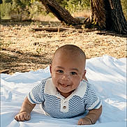 Kyrie joined the competition — help win amazing prizes! baby, smiling, outdoor, blanket, tree, grass, sunlight, child, nature, happy, toddler, portrait, shirt, head, face, skin, crawling, daylight, young, person