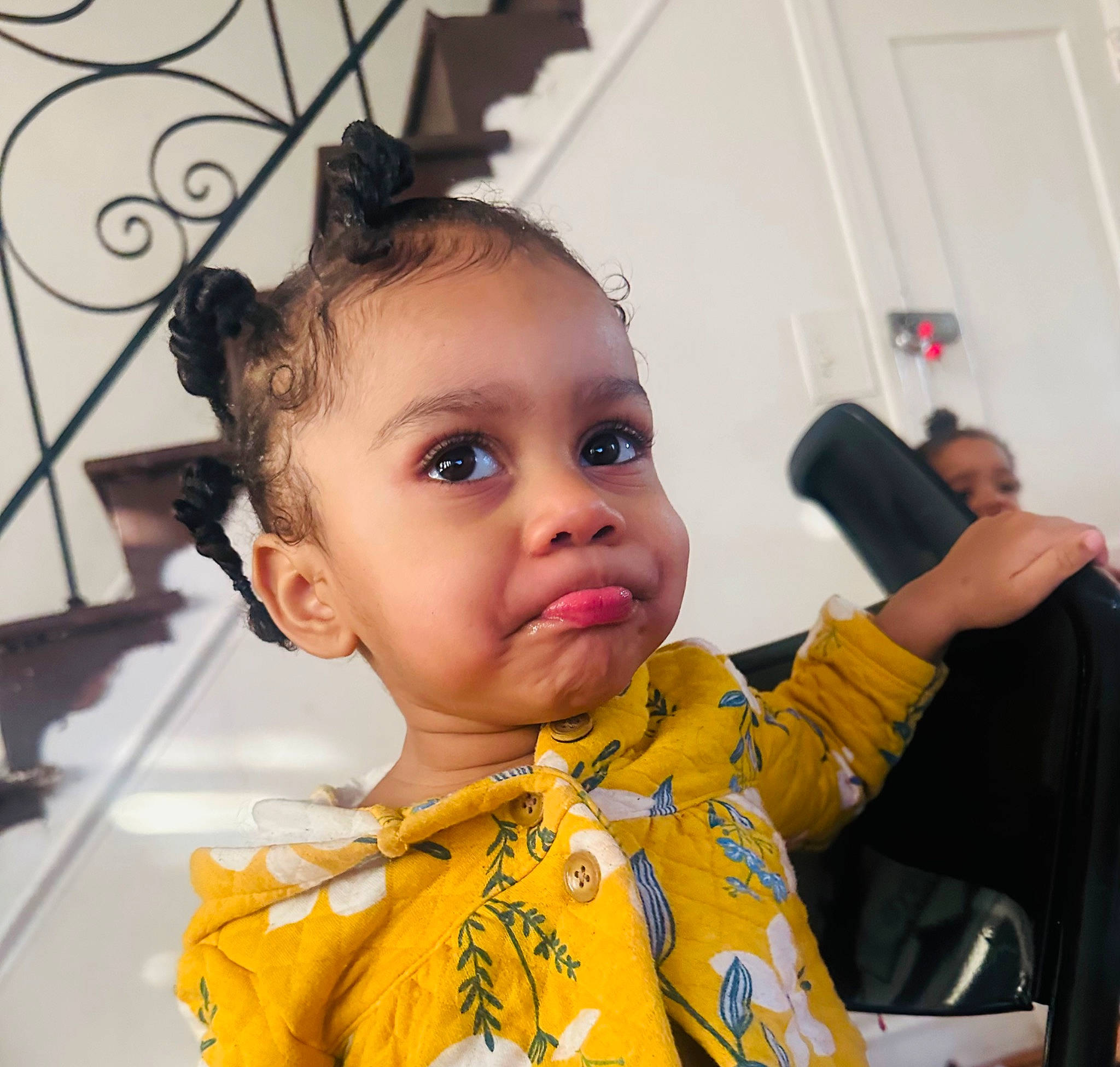 Kayla is registered to the contest to win money with this photo: audio_equipment, baby, cheek, child, cool, door, ear, eyelash, fashion_design, finger, fun, gesture, hairstyle, happy, microphone, nose, person, skin, sleeve, t_shirt