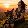 Dimi a rejoint le concours — aidez-le/la à gagner de superbes lots ! casual_clothing, collar, companion, dog, golden_hour, grass, hill, horizon, landscape, looking_up, nature, outdoor, paws, person, pet, portrait, sitting, sky, sunset, warm_light