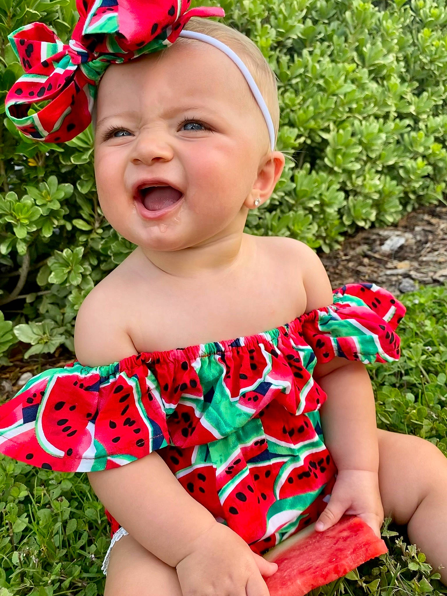 Gracie Mae is registered to the contest to win money with this photo: baby, baby_bloomers, baby_products, baby_toddler_clothing, child, clothing, dress, fashion_accessory, grass, hair_accessory, happy, headband, headgear, pattern, person, plant, product, smile, summer, toddler