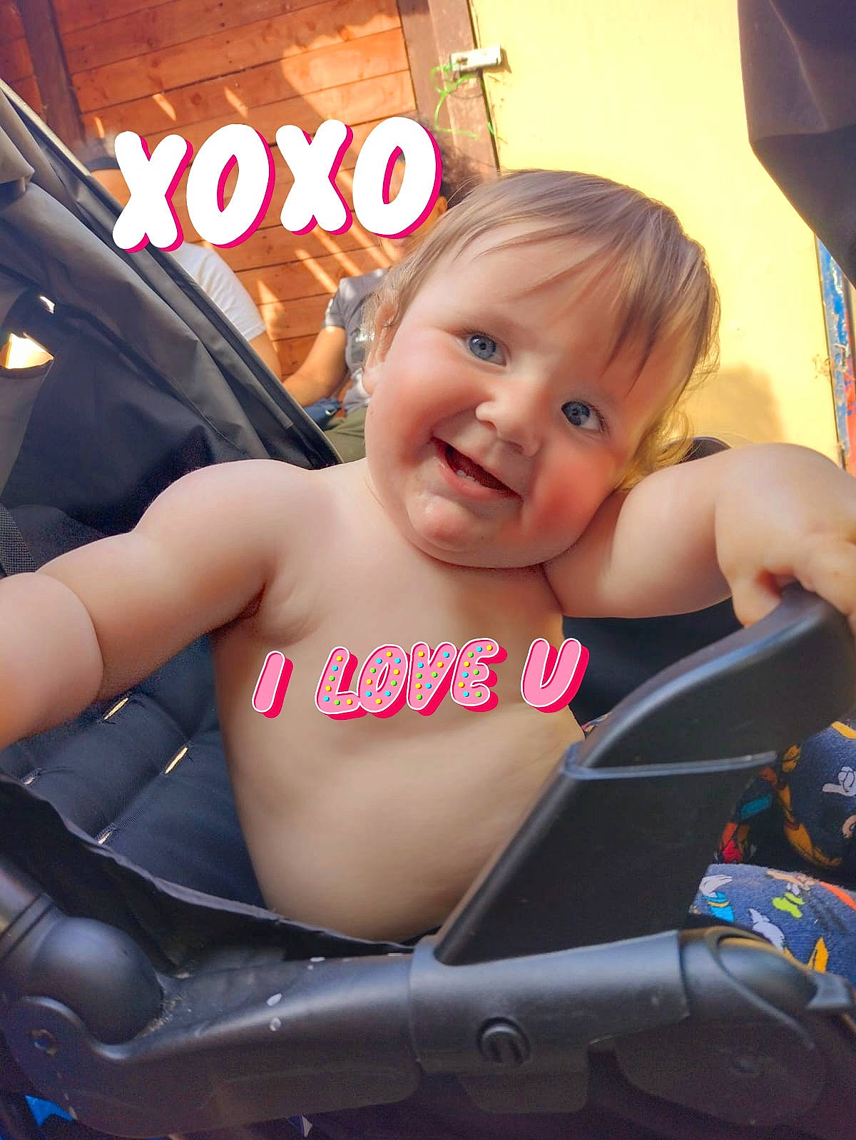 Harry is registered to the contest to win money with this photo: auto_part, automotive_design, automotive_exterior, baby_carriage, bumper, car, car_seat, facial_expression, finger, fun, happy, hood, joy, motor_vehicle, person, product, skin, smile, steering_wheel, thumb