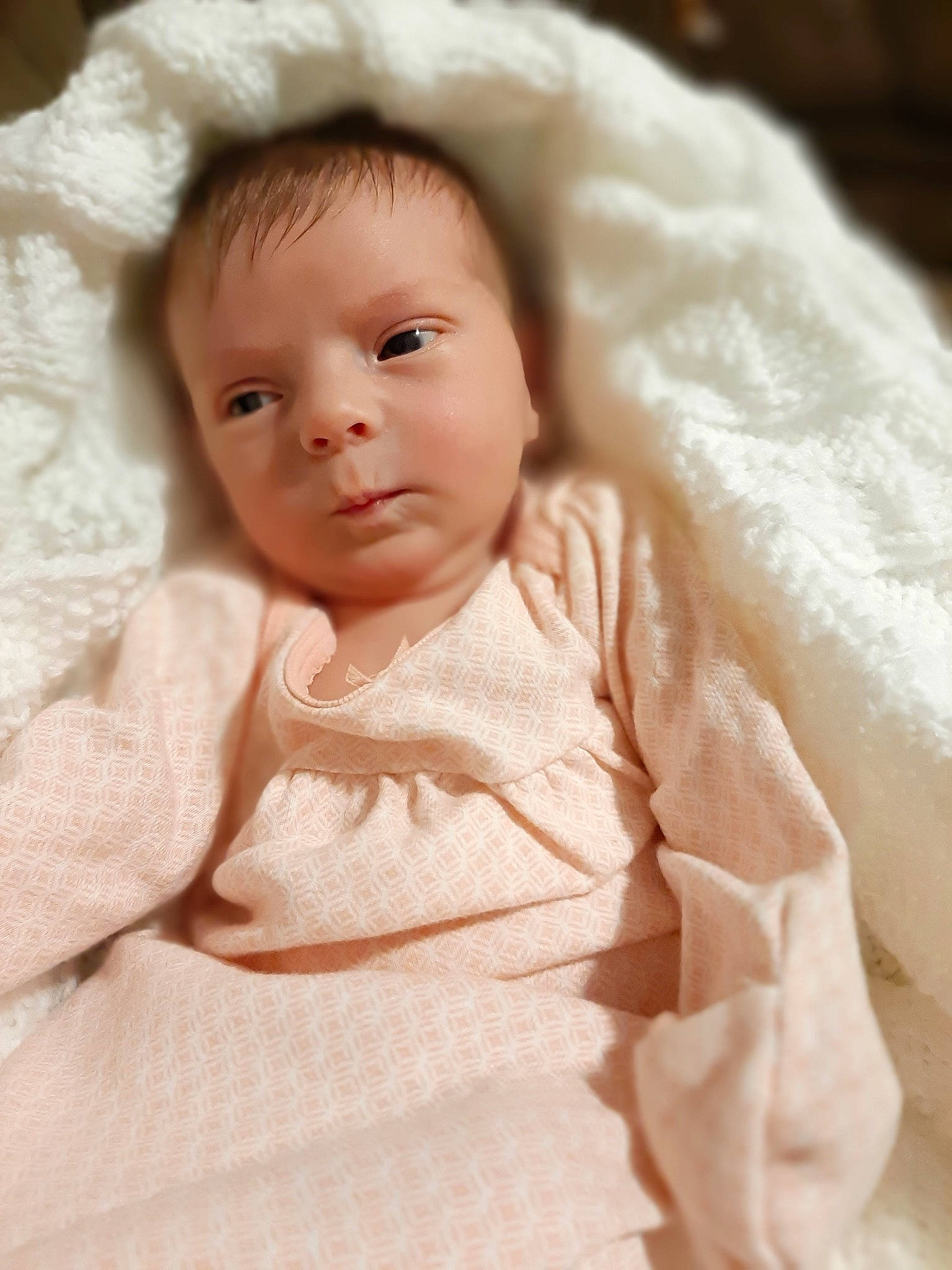 Izabel joined the competition — help win amazing prizes! baby, bedding, blanket, cheek, child, eye, face, head, linens, lip, person, skin, smile, toddler