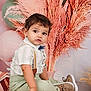 Thiago Armando is registered to the contest to win money with this photo: background, bow_tie, boy, child, curly_hair, cute, decor, expression, fashion, green_pants, indoors, pampas_grass, portrait, shoes, sitting, striped_shirt, studio, suspenders, toddler, wooden_crate