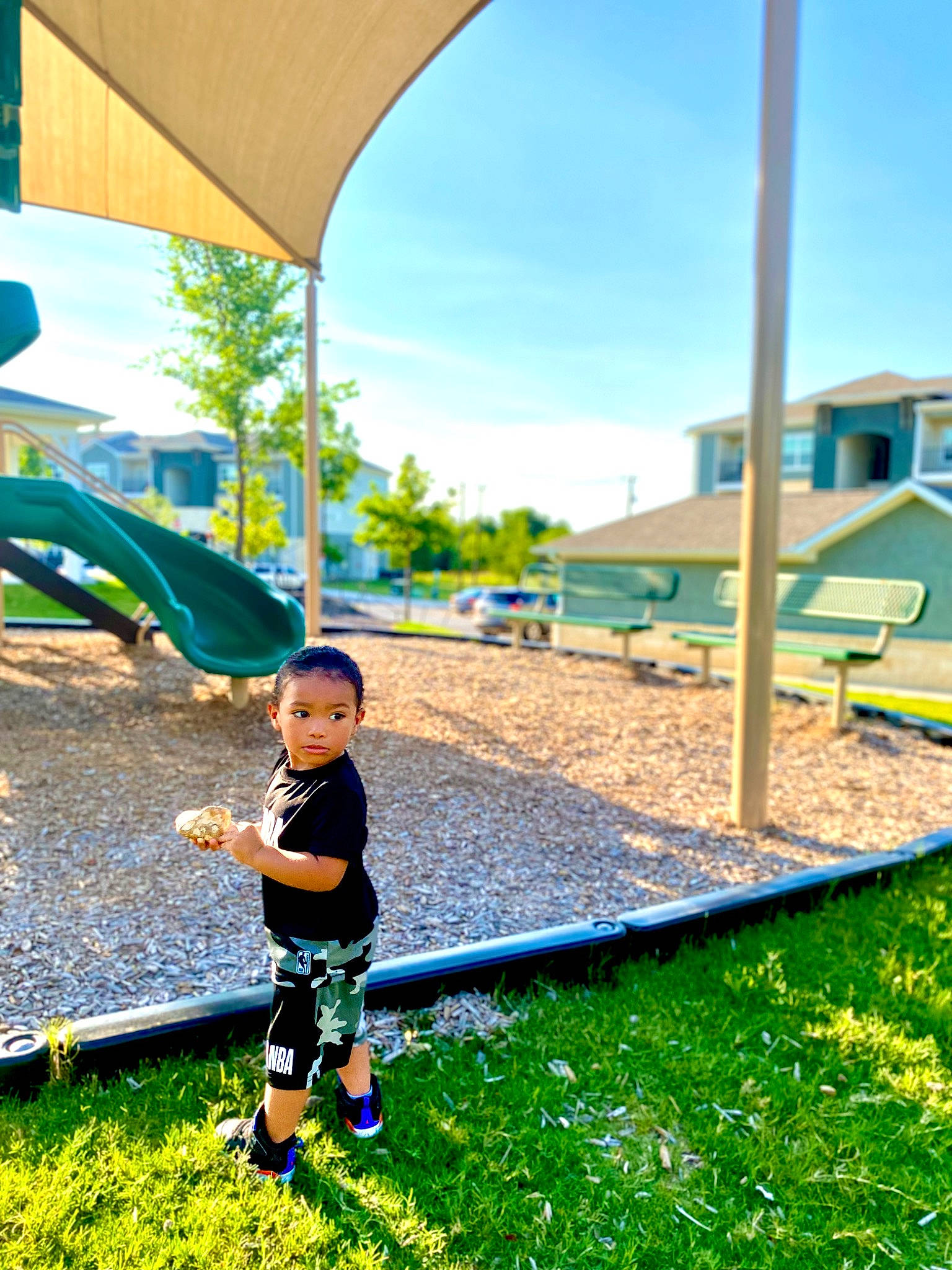 Zayvion is registered to the contest to win money with this photo: azure, baby, city, fun, grass, green, happy, leaf, leisure, line, people_in_nature, person, plant, public_space, recreation, shade, sky, summer, tints_and_shades, toddler