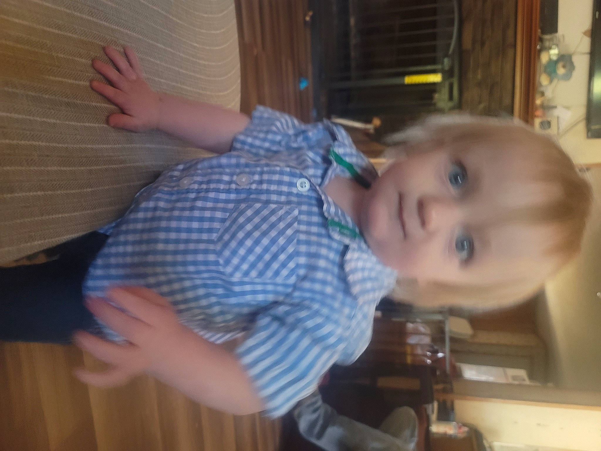 Bryson joined the competition — help win amazing prizes! arm, baby, baby_toddler_clothing, cheek, child, chin, finger, fun, gesture, iris, mouth, nose, person, room, sitting, skin, smile, standing, thumb, toddler