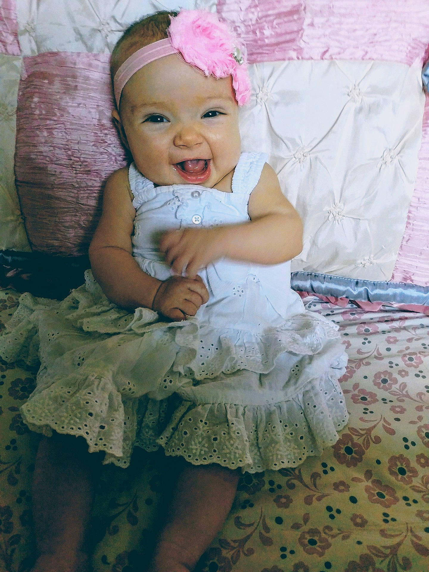 Rylie joined the competition — help win amazing prizes! beauty, child, day, dress, eye, fashion_accessory, girl, hair_accessory, head, headgear, headpiece, human_hair_color, infant, joy, lace, person, pink, product, skin, smile