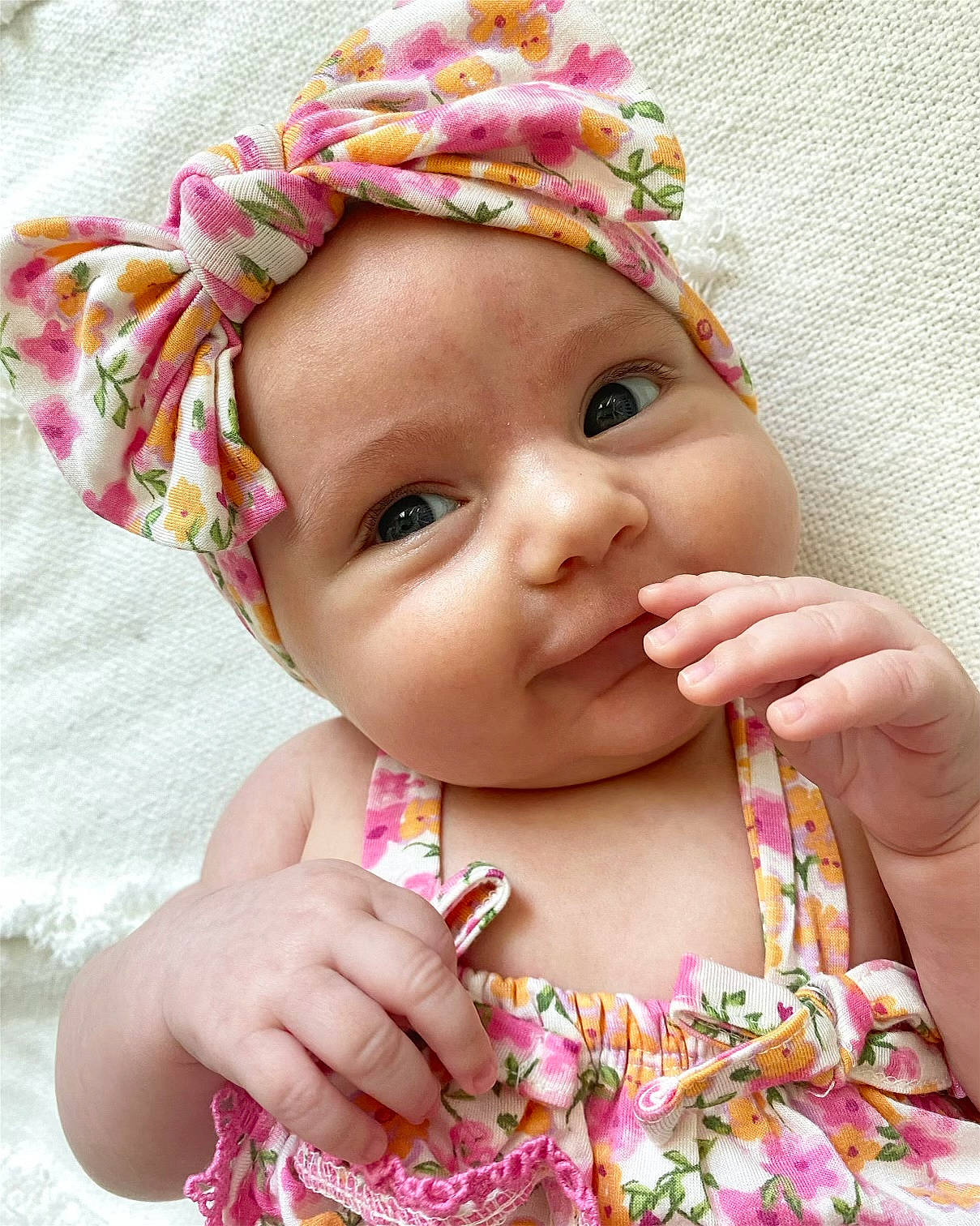 Lola joined the competition — help win amazing prizes! baby, baby_toddler_clothing, cap, cheek, child, chin, dress, eye, eyelash, face, happy, head, headband, headpiece, headwear, lip, magenta, nose, person, pink