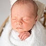 newborn, baby, sleeping, wrapped, blanket, white, soft, peaceful, infant, closeup, hand, face, skin, portrait, cute, resting, cozy, young, child, tender