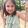 child, girl, swing, chains, outdoor, park, greenery, trees, smile, summer, daylight, playground, happy, casual_clothing, nature, fun, young, person, portrait, leisure