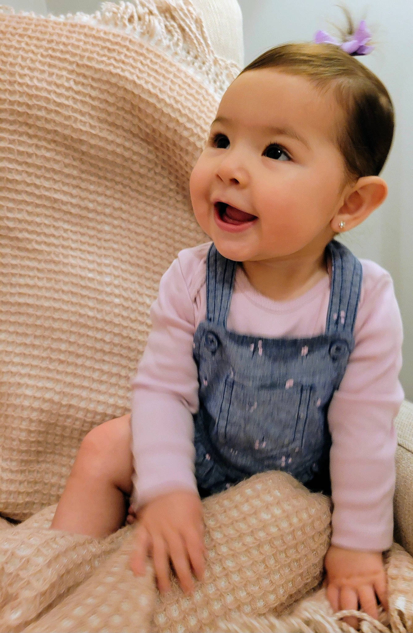 Mila joined the competition — help win amazing prizes! baby, baby_toddler_clothing, beauty, cheek, child, comfort, eye, face, flooring, hairstyle, happy, head, iris, pattern, person, pink, skin, sleeve, smile, textile