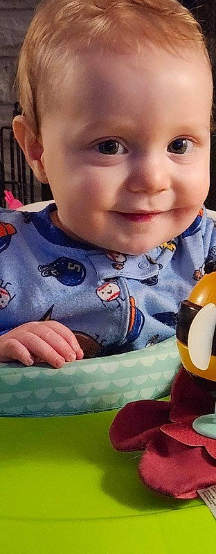 Jordyn joined the competition — help win amazing prizes! baby, baby_toddler_clothing, cheek, child, facial_expression, finger, fun, gesture, grass, happy, joy, mouth, nose, person, product, sitting, skin, sleeve, smile, t_shirt