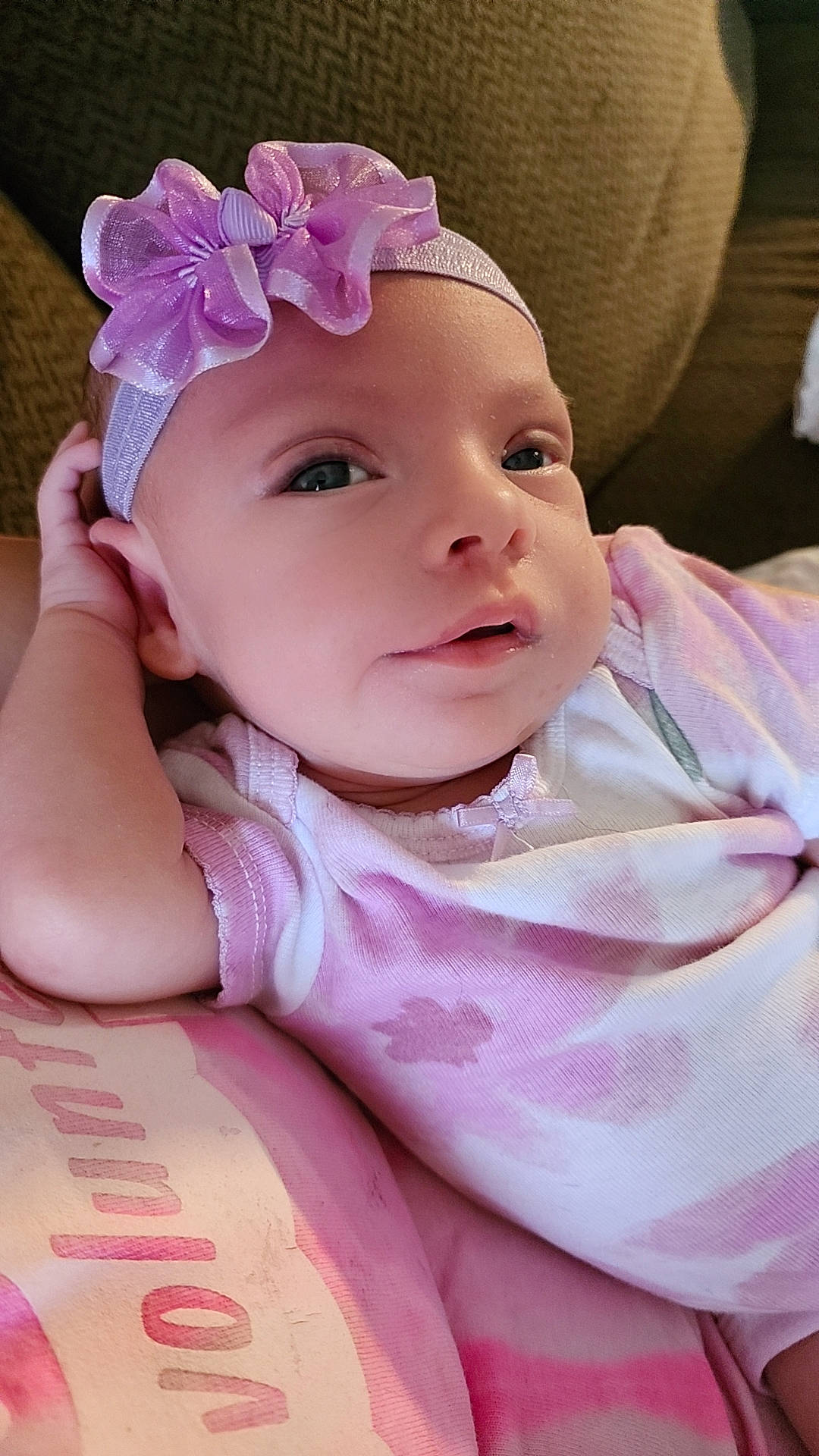 Brailee is registered to the contest to win money with this photo: baby, baby_toddler_clothing, cap, cheek, eyelash, hair_accessory, happy, headband, headgear, headpiece, headwear, iris, magenta, person, pink, product, skin, sleeve, smile, toddler