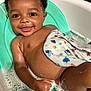 baby, bath, bathtub, water, bubbles, smile, towel, child, skin, cute, happy, infant, seat, foam, sitting, wet, person, indoors, head, small