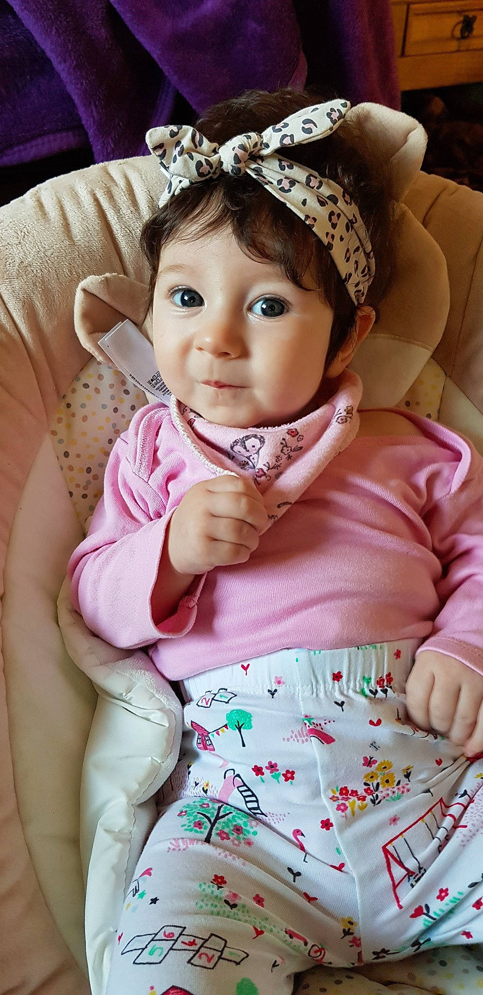Olivia Grace is registered to the contest to win money with this photo: baby, cheek, child, hair_accessory, headgear, person, pink, smile, toddler