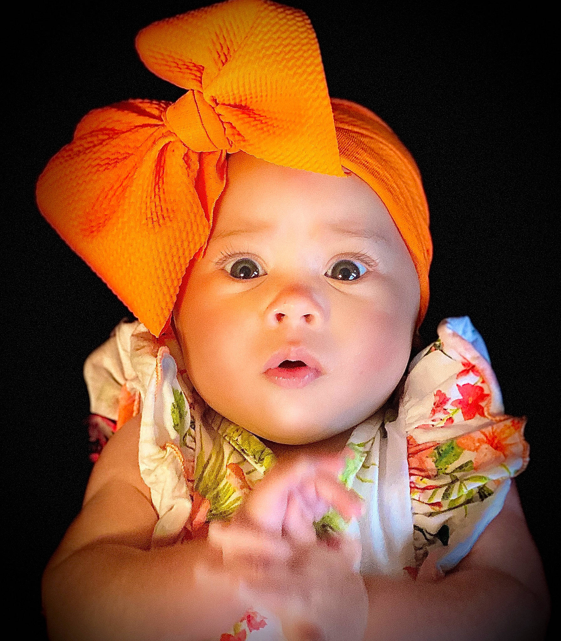 Mykah joined the competition — help win amazing prizes! baby, cheek, child, child_model, eye, face, fashion_accessory, fun, hat, head, headgear, headwear, lip, orange, person, photography, portrait, portrait_photography, skin, sun_hat