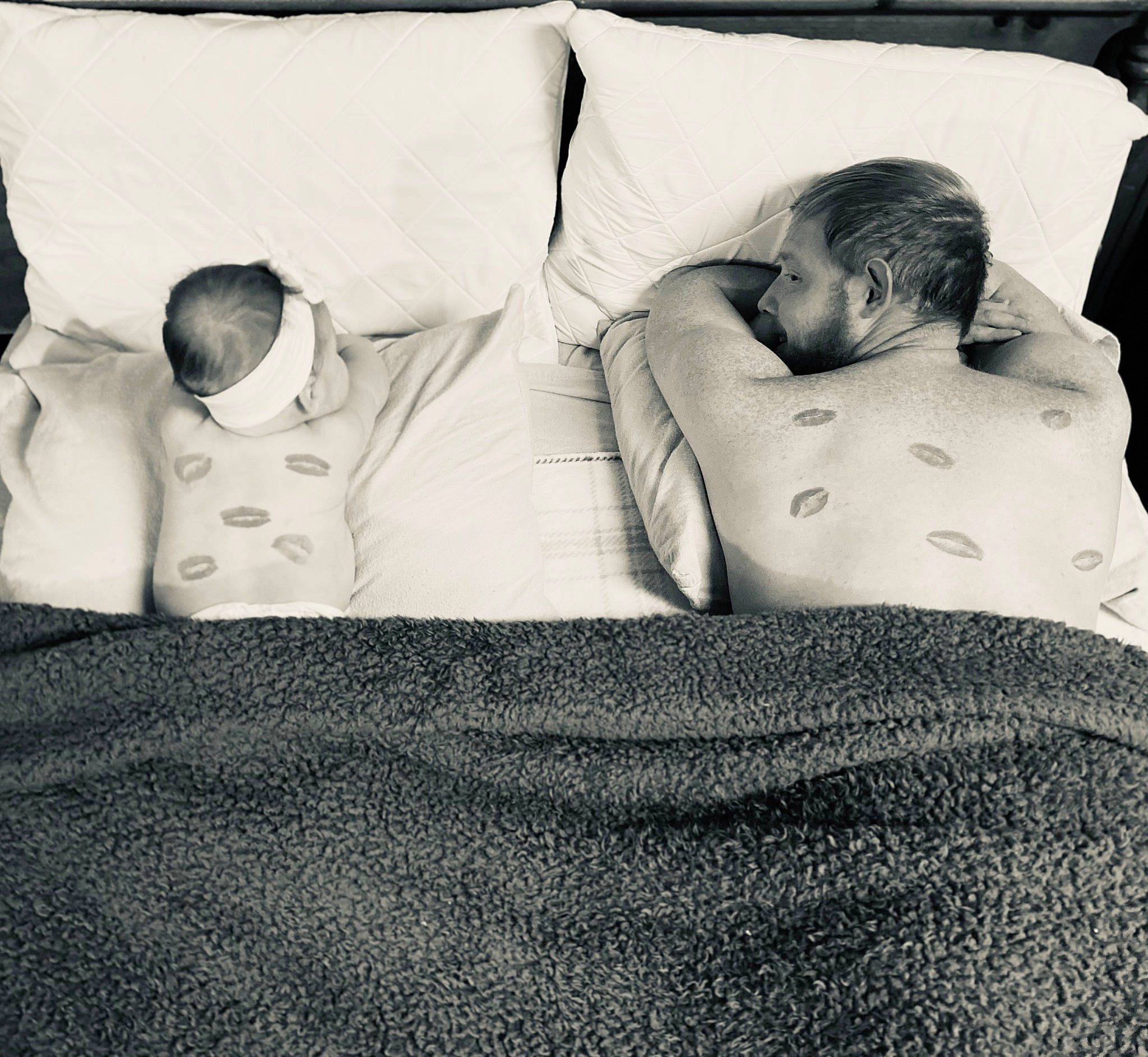Amelia joined the competition — help win amazing prizes! baby_sleeping, bed, bed_sheet, bedding, bedroom, black_and_white, comfort, flooring, font, grey, happy, human_body, interaction, linens, monochrome, monochrome_photography, person, sleeve, style, t_shirt