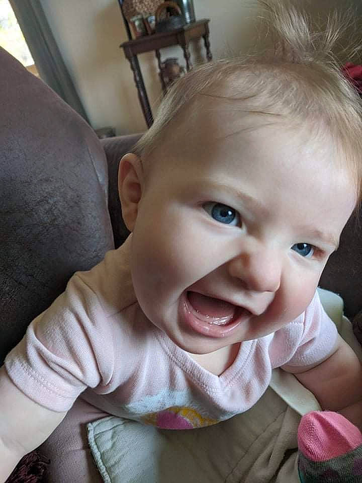Amelia is registered to the contest to win money with this photo: baby, baby_toddler_clothing, cheek, chin, ear, eye, eyebrow, eyelash, gesture, happy, head, human_body, iris, lip, mouth, nose, person, skin, smile, toddler