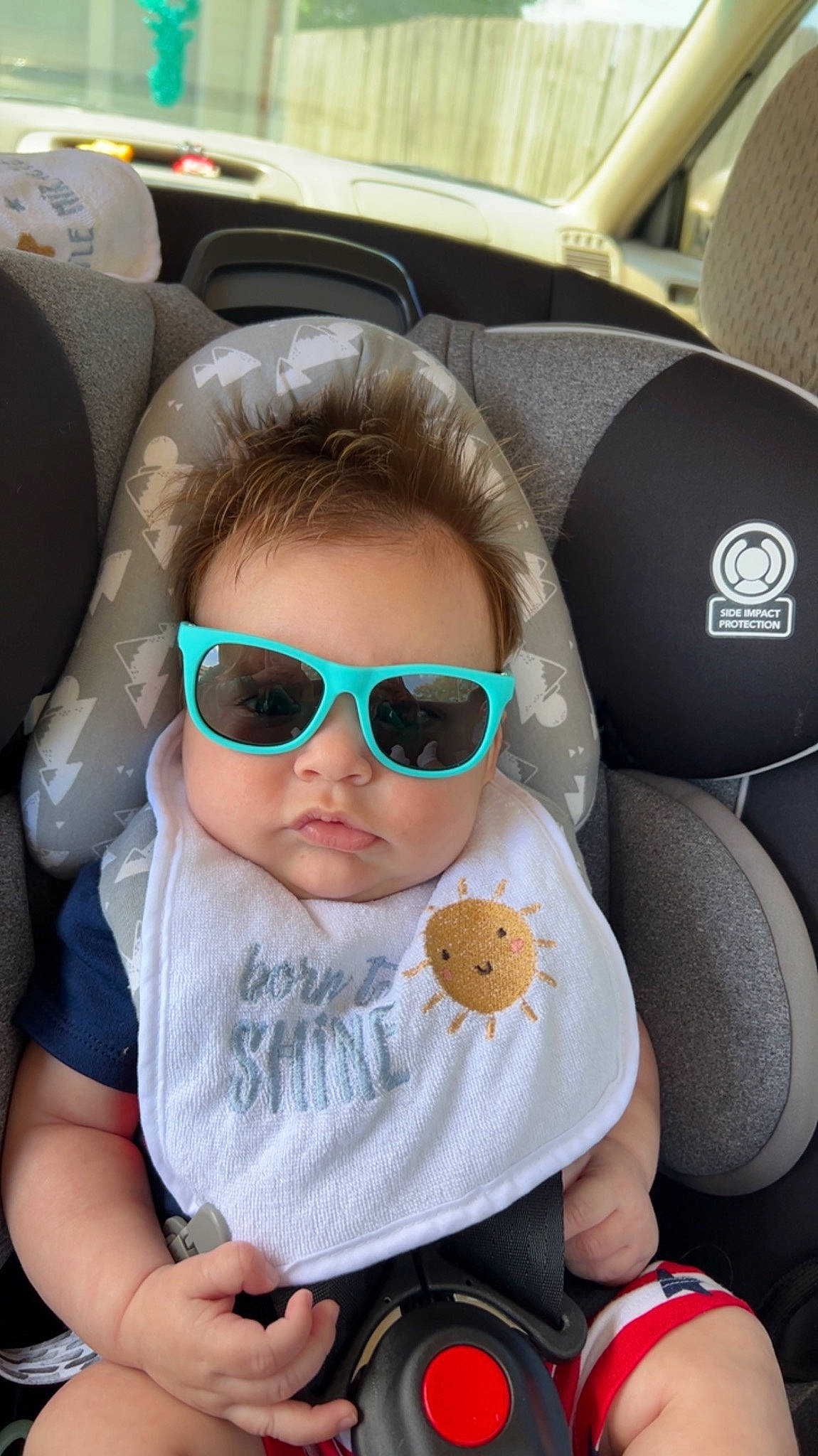 Jaxtyn joined the competition — help win amazing prizes! auto_part, automotive_design, baby, baby_toddler_clothing, car_seat, car_seat_cover, cheek, comfort, cool, eyewear, finger, glasses, goggles, head_restraint, person, seat_belt, sunglasses, toddler, vehicle_door, vision_care