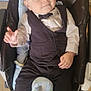 Emylio participe au concours pour gagner de l'argent avec cette photo : baby, child, toddler, suit, bow_tie, high_chair, smile, blue_eyes, white_shirt, vest, pants, barefoot, indoor, seat, comfort, cute, portrait, small_hands, funny_face, young
