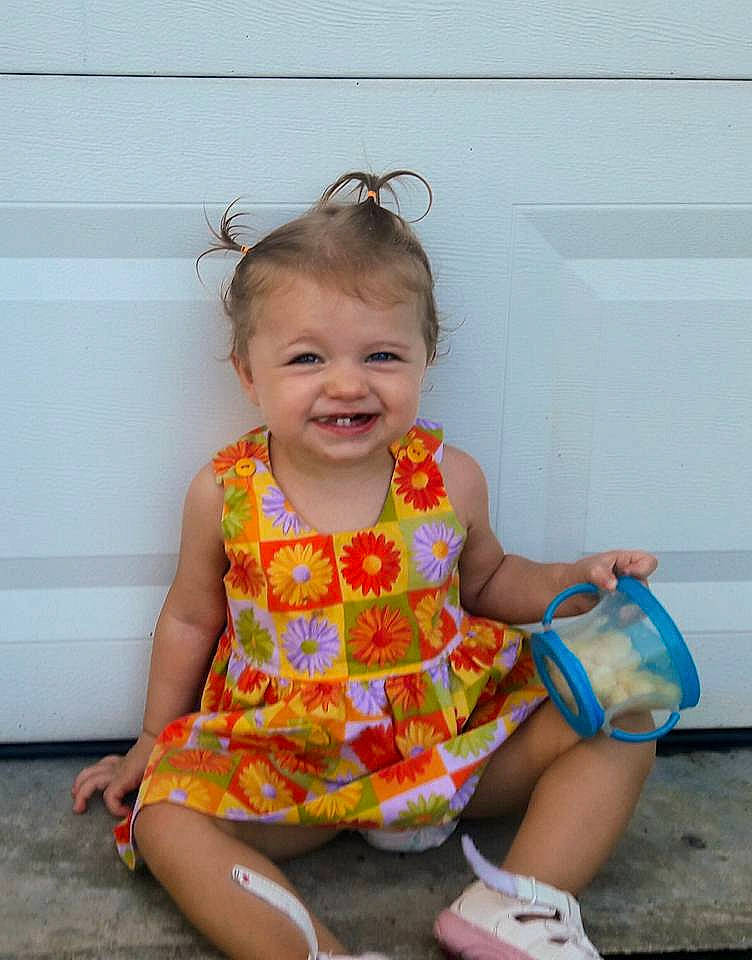 Marilyn joined the competition — help win amazing prizes! abdomen, child, fun, girl, infant, joy, person, play, sitting, skin, smile, textile, toddler, yellow