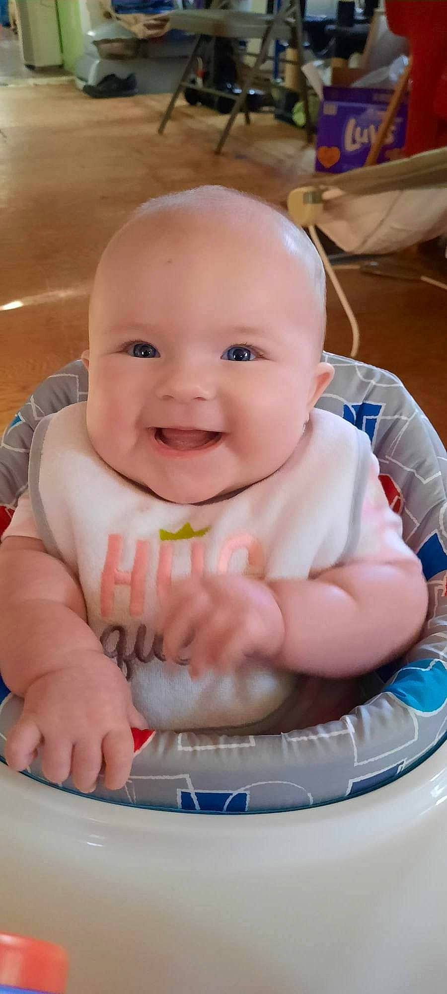 Kara joined the competition — help win amazing prizes! baby, baby_products, baby_safety, baby_toddler_clothing, cheek, child, chin, finger, fun, happy, iris, joy, lip, mouth, nose, person, sitting, skin, sleeve, smile