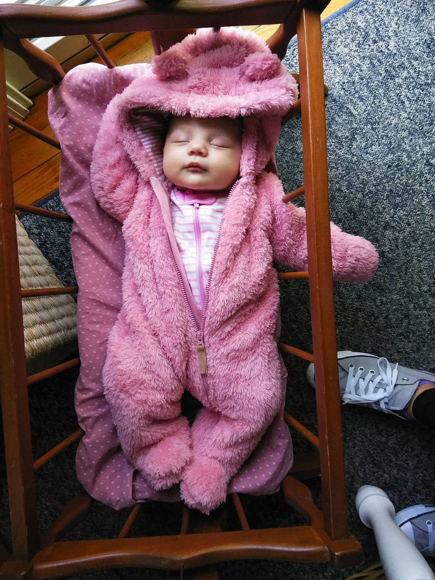 Josephine joined the competition — help win amazing prizes! child, fun, fur, girl, knitting, outerwear, person, pink, purple, skin, textile, toddler, wool