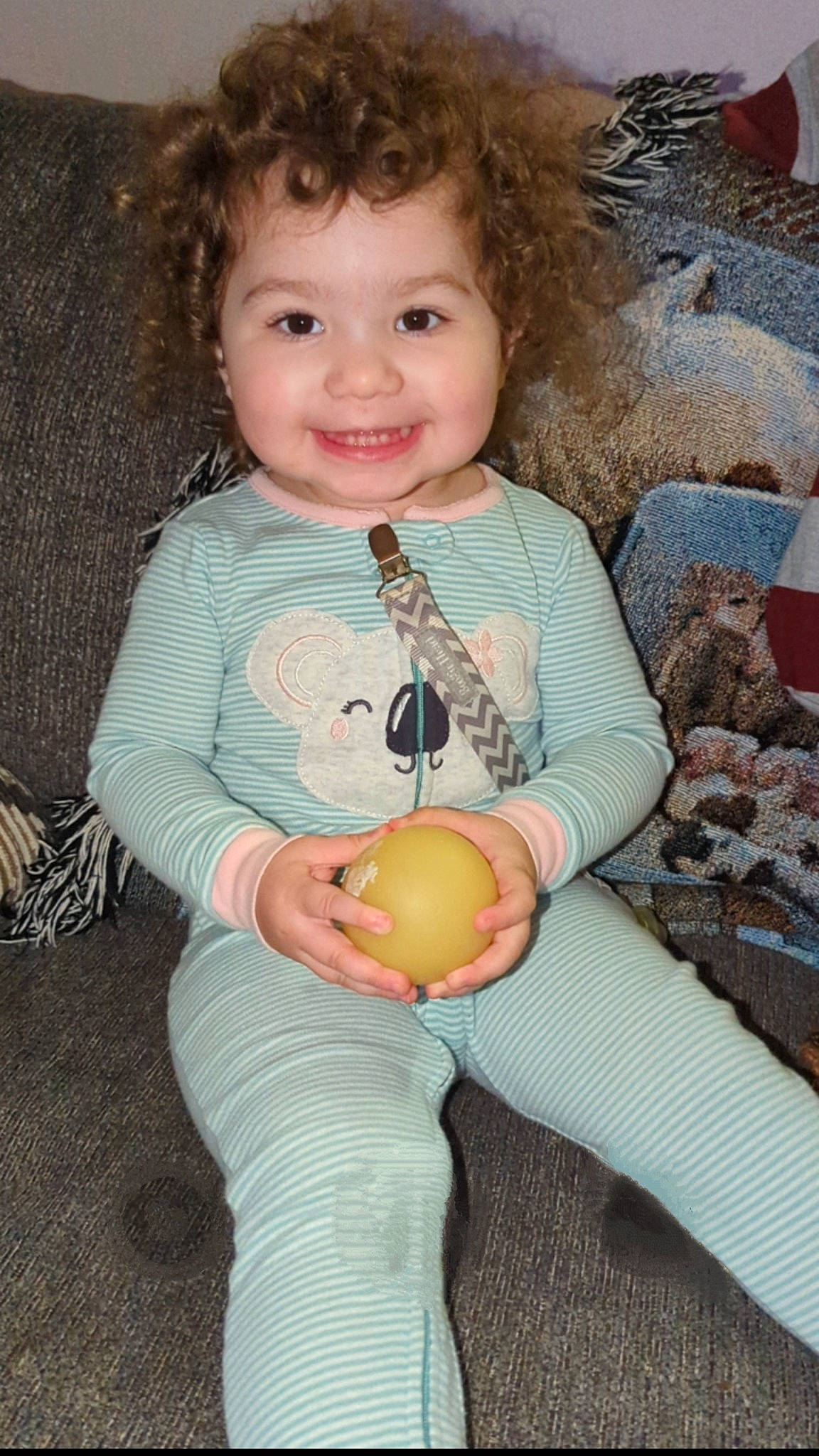 Piper joined the competition — help win amazing prizes! baby, baby_toddler_clothing, cheek, child, eye, face, facial_expression, fruit, fun, happy, human, iris, joy, natural_foods, nose, organ, people_in_nature, person, sitting, skin