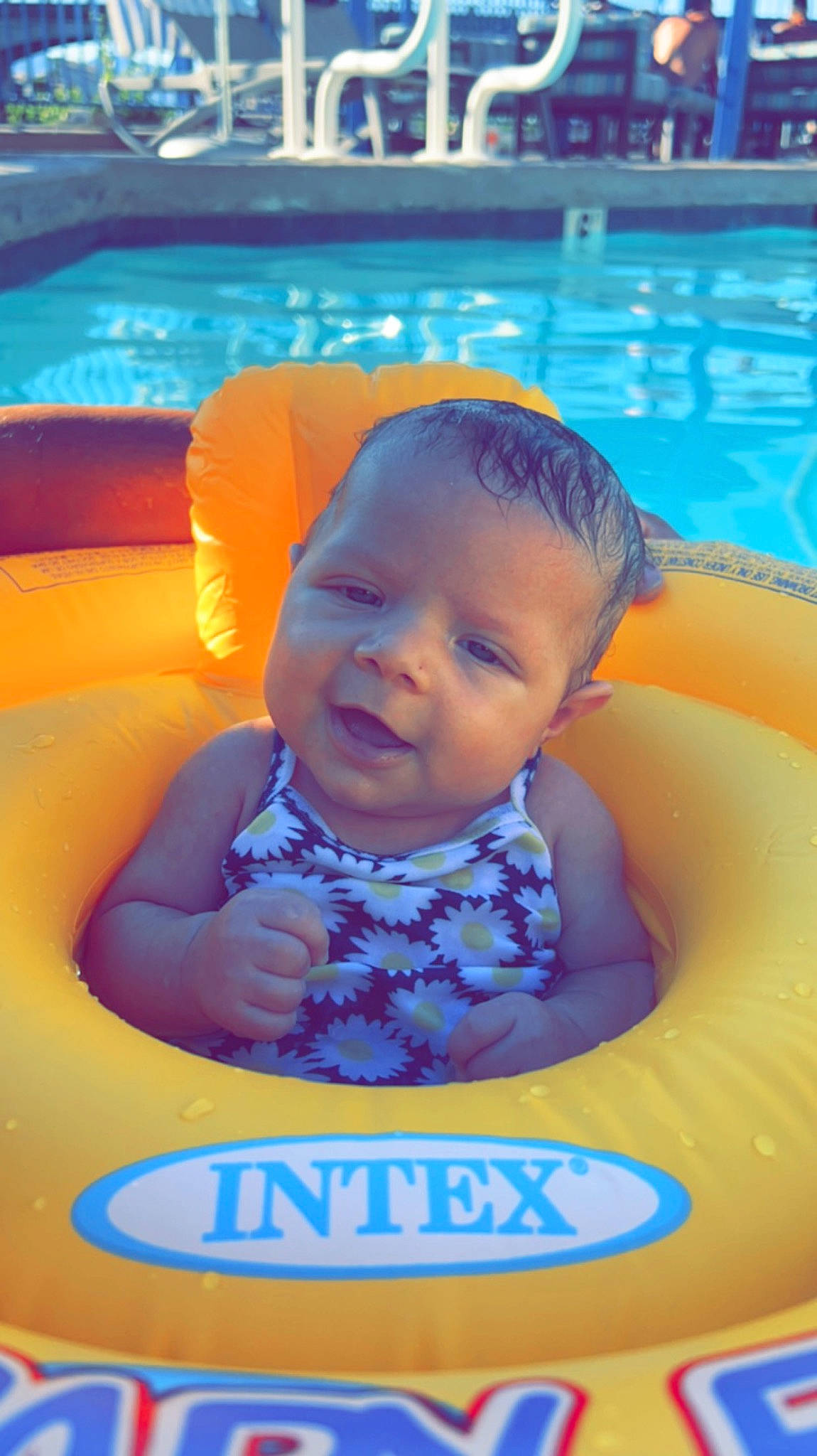 Kinsley Ann joined the competition — help win amazing prizes! azure, baby, baby_float, baby_toddler_clothing, bathing, blue, child, electric_blue, fun, happy, leisure, person, play, product, recreation, smile, summer, swimming_pool, toddler, water