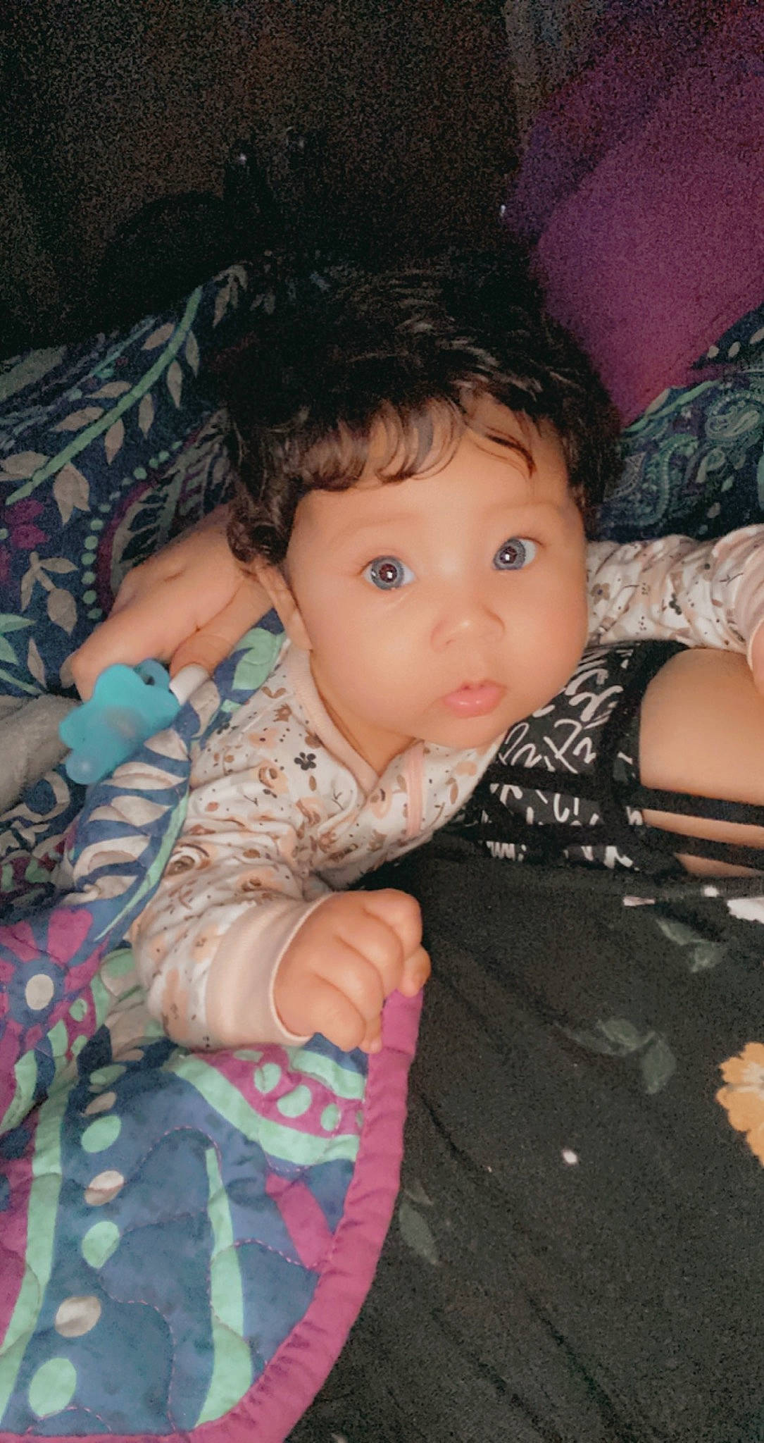 Khloe is registered to the contest to win money with this photo: baby, baby_toddler_clothing, cheek, comfort, eyelash, finger, human_body, iris, lip, mammal, mouth, nose, organ, person, pink, product, skin, textile, toddler, trunk