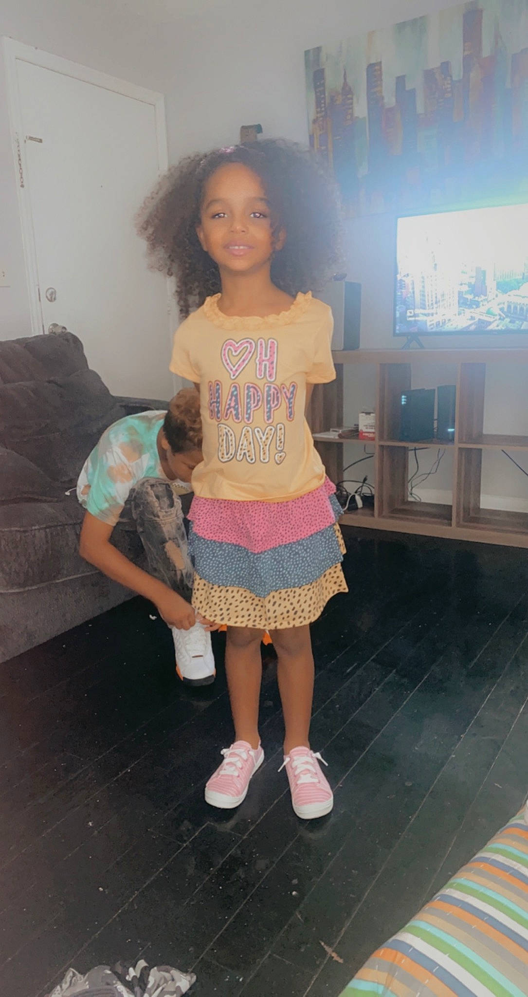 Lavaeh Grace joined the competition — help win amazing prizes! fashion_design, flooring, footwear, friendship, fun, happy, joint, knee, leg, neck, person, shoe, skin, smile, sneakers, sock, standing, t_shirt, thigh, trunk