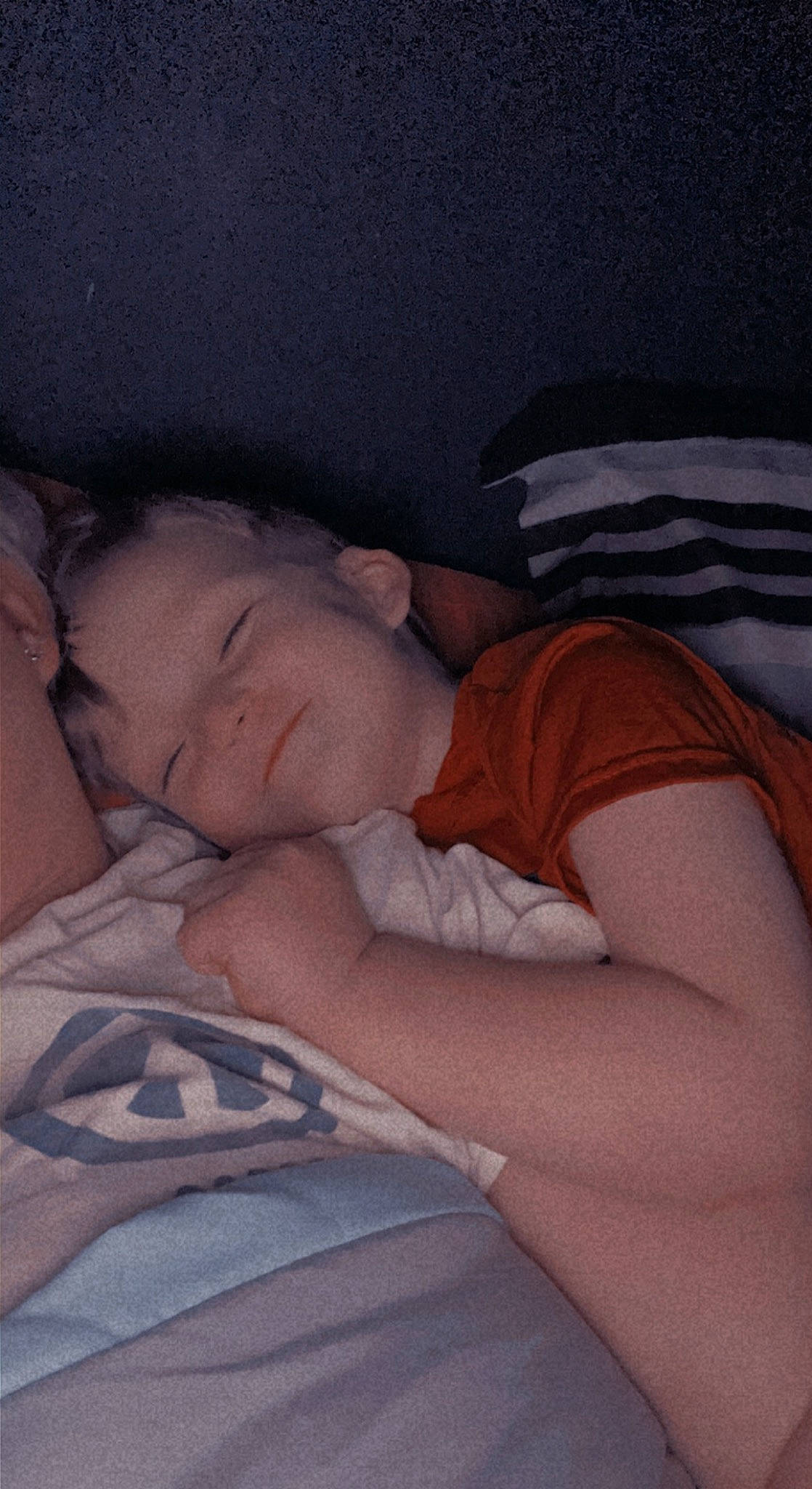 Declan is registered to the contest to win money with this photo: abdomen, baby_sleeping, bed, bed_sheet, bedding, bedtime, chest, child, childbirth, comfort, elbow, forehead, human_leg, linens, mouth, nap, nose, person, room, sleep