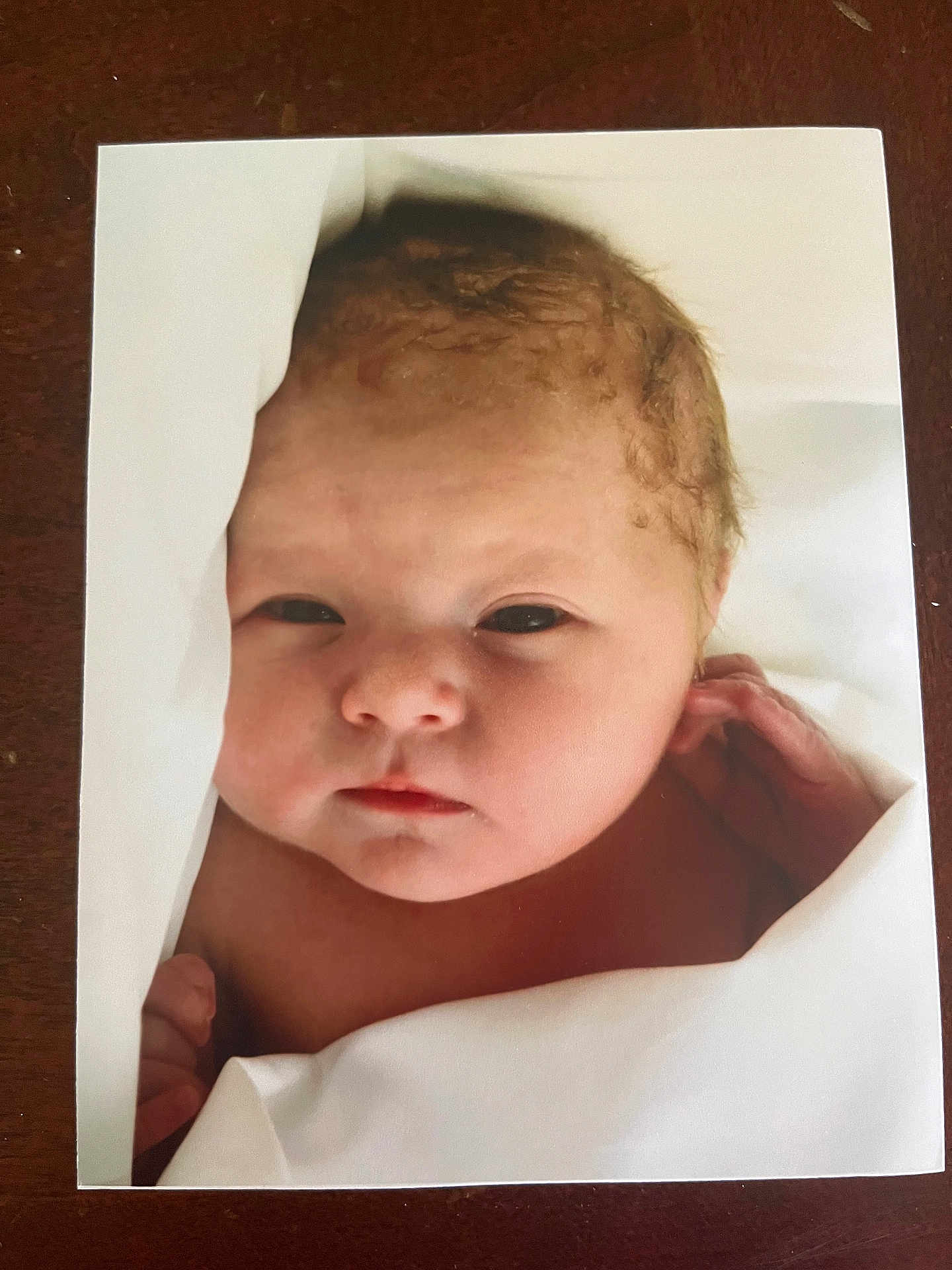 Quinn is registered to the contest to win money with this photo: baby, newborn, infant, face, blanket, curly_hair, skin, closeup, portrait, sleepy, wrapped, peaceful, cute, child, human, soft, newborn_baby, resting, indoors, warm