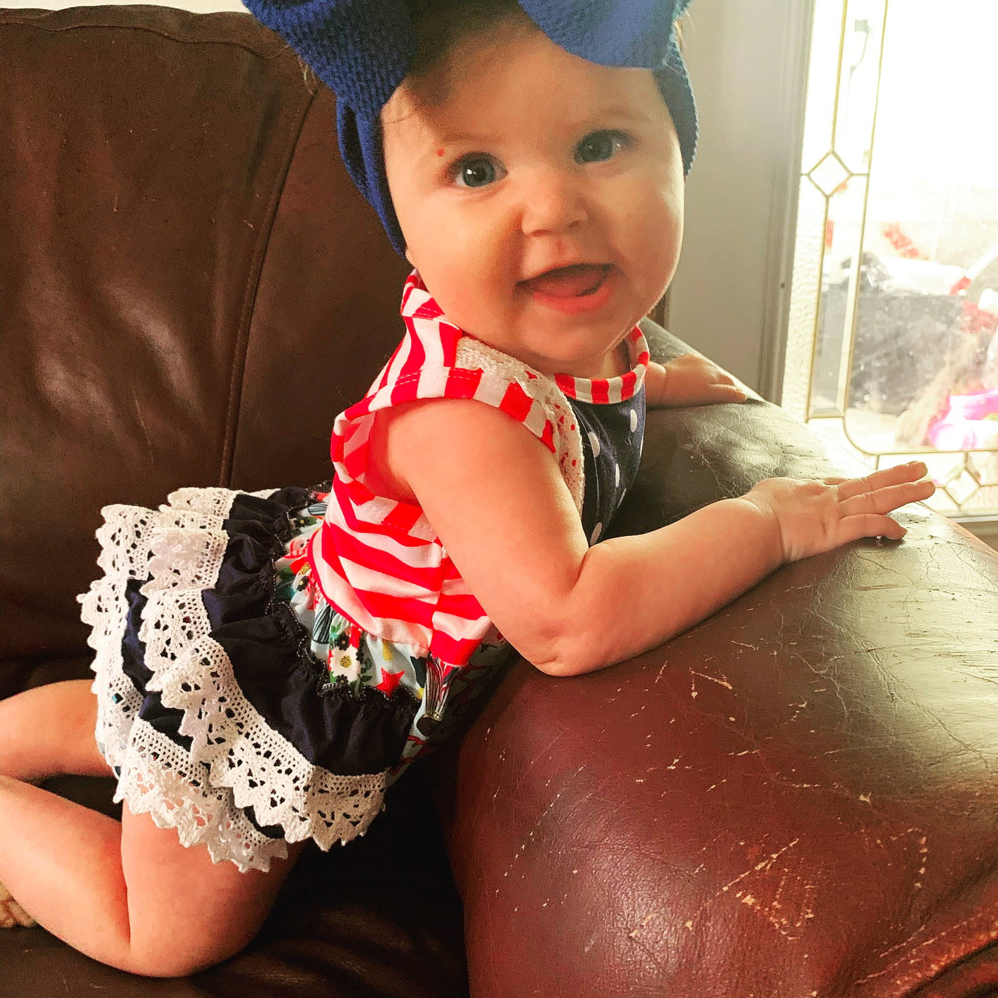 Aislynn joined the competition — help win amazing prizes! child, child_model, fashion_accessory, hat, headgear, headwear, leg, person, smile, thigh, toddler
