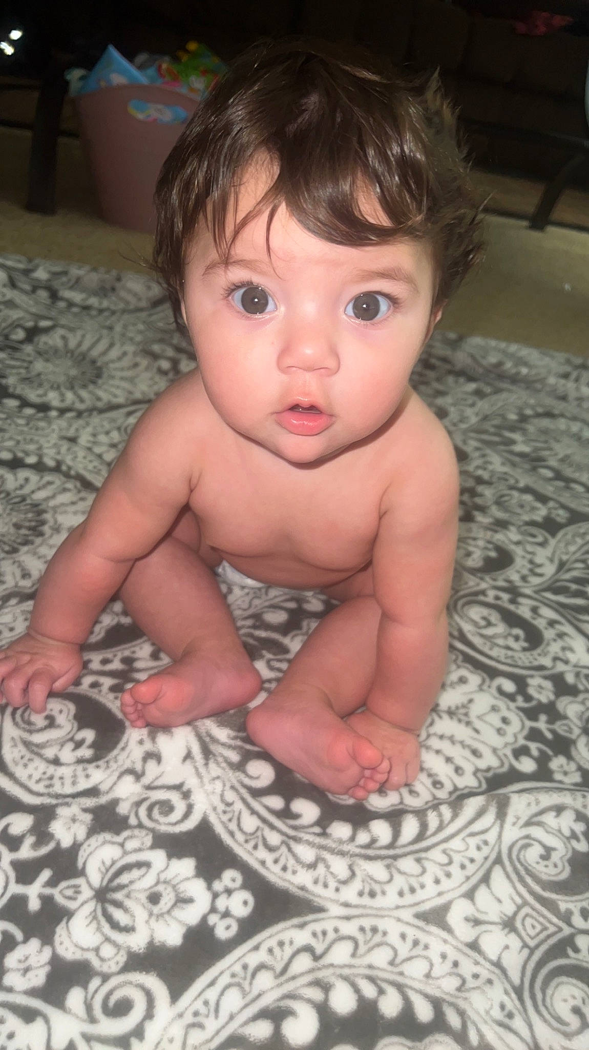 Adalyn joined the competition — help win amazing prizes! baby, cheek, chest, chin, eye, eyebrow, eyelash, face, finger, flooring, hair, head, human_body, iris, lip, mouth, nose, person, skin, surprise