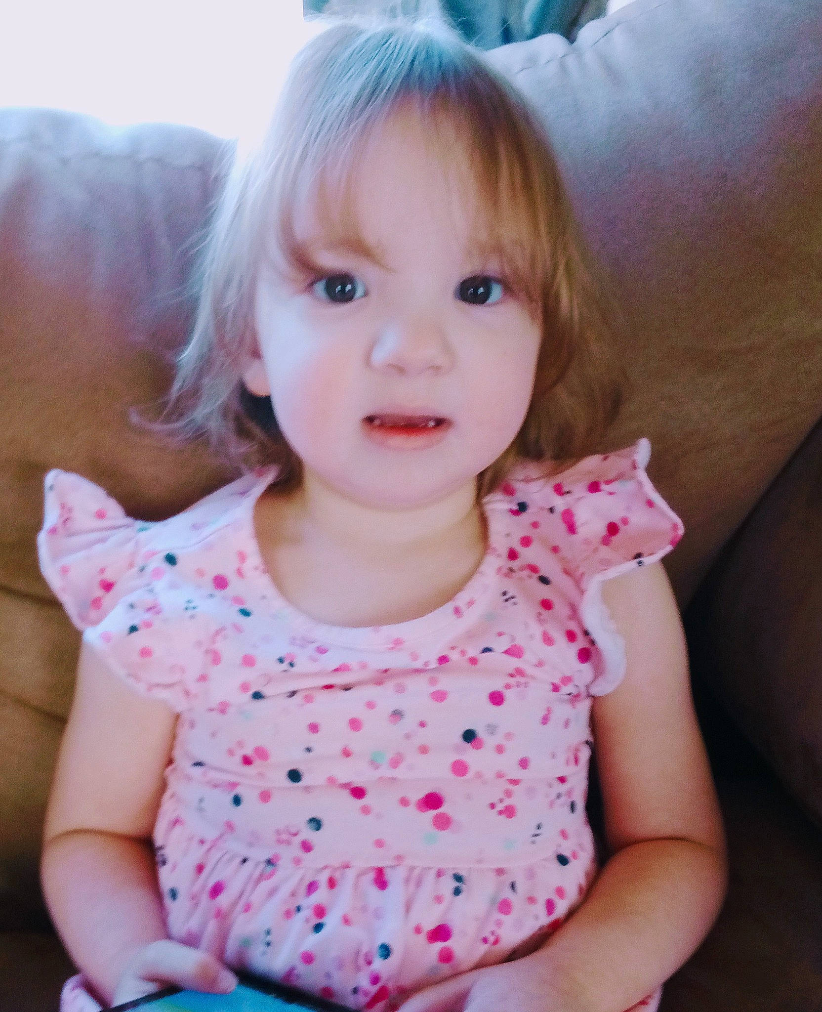 Faith joined the competition — help win amazing prizes! baby_toddler_clothing, beauty, cheek, child, dress, eye, eyelash, face, hair, happy, head, iris, lip, neck, nose, person, pink, skin, sleeve, smile