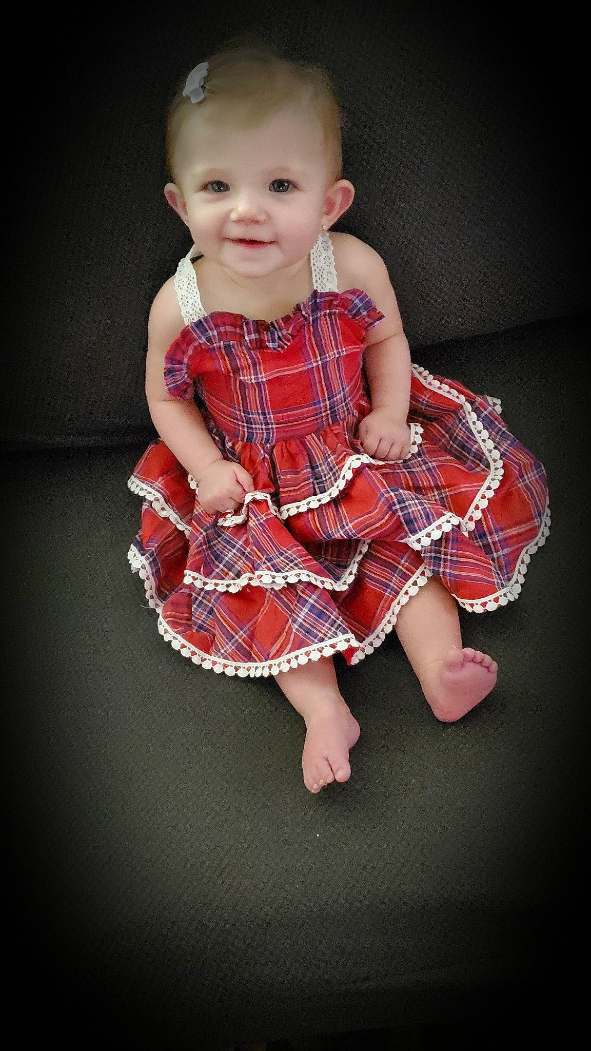 Amariana joined the competition — help win amazing prizes! baby, baby_toddler_clothing, cheek, child, child_model, design, dress, joy, pattern, person, photo_shoot, photography, pink, plaid, sitting, skin, smile, textile, toddler